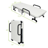 Folding Adjustable Guest Single Bed Lounge Portable with Wheels-White
