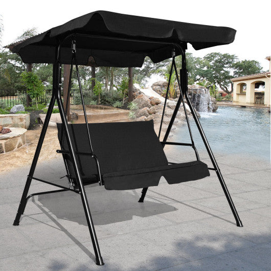 Loveseat Cushioned Patio Steel Frame Swing Glider -Black