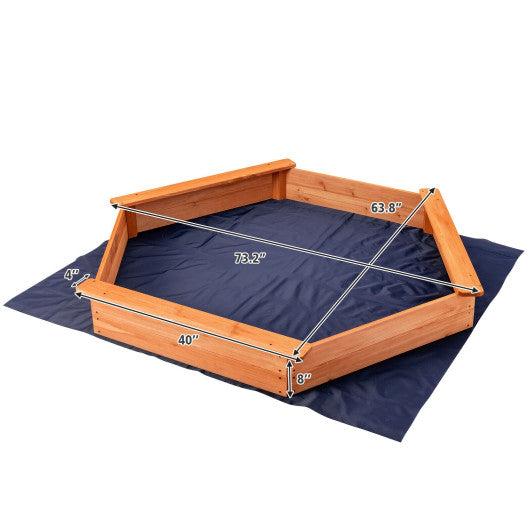 Hexagon Wooden Cedar Sand Box with Seat Boards