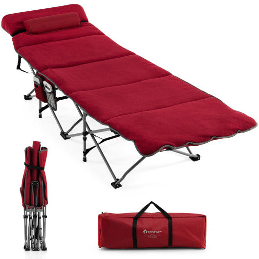 Folding Retractable Travel Camping Cot with Mattress and Carry Bag-Red