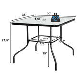 35 Inch Patio Dining Square Tempered Glass Table with Umbrella Hole