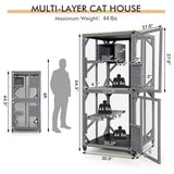 Outdoor Cat House Enclosures on Wheels Kitten Cages with Resting Box-Gray