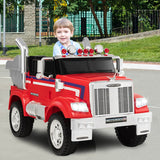 12V Licensed Freightliner Kids Ride On Truck Car with Dump Box and Lights-Red