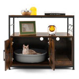 Wooden Cat Box Cabinet with with Metal Frame and Scratching Pad-Rustic Brown