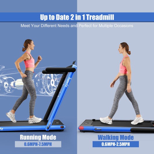 2.25HP 2 in 1 Folding Treadmill with APP Speaker Remote Control-Navy