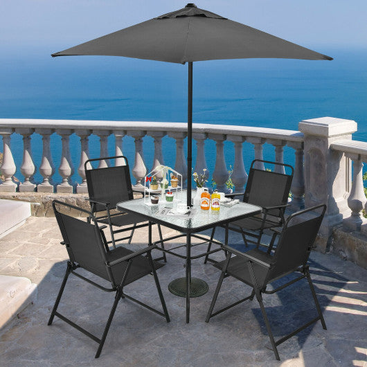 6 Pieces Patio Dining Set with Umbrella-Gray