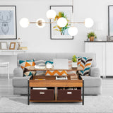 Lift Top Coffee Table Central Table with Drawers and Hidden Compartment for Living Room-Brown