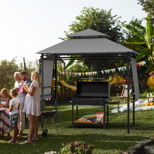 13.5 x 4 Feet Patio BBQ Grill Gazebo Canopy with Dual Side Awnings-Gray