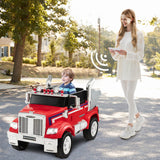 12V Licensed Freightliner Kids Ride On Truck Car with Dump Box and Lights-Red