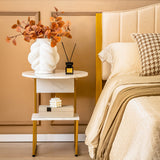 2-Tier Round End Beside Table with Metal Frame-White