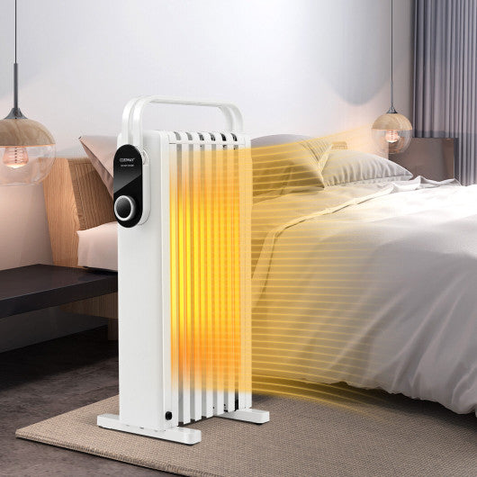 1500W Electric Space Heater Oil Filled Radiator Heater with Foldable Rack-White