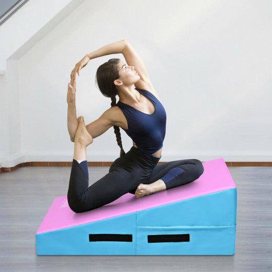 Incline Gymnastics Mat Wedge Ramp Gym Tumbling Exercise Mat-Pink & Blue