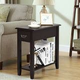 2 Pieces 2 Tier Sofa Side End Table with Drawer and Open Shelf-Dark Brown