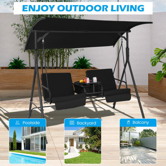 Porch Swing Chair with Adjustable Canopy-Black