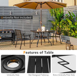 3 Pieces Patio Dining Set Stackable Chairs Armrest Table with Umbrella Hole