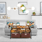 Lift Top Coffee Table Central Table with Drawers and Hidden Compartment for Living Room-Rustic Brown