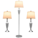 3 Piece Lamp with Set Modern Floor Lamp and 2 Table Lamps-Silver