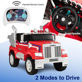 12V Licensed Freightliner Kids Ride On Truck Car with Dump Box and Lights-Red