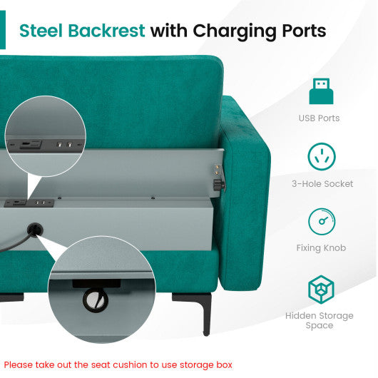 Modular L-shaped 4-Seat Sectional Sofa with Reversible Chaise and 2 USB Socket-Teal