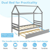 Kids Platform Bed Frame with Roof for Bedroom-Gray