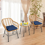 3 Pieces Rattan Furniture Set with Cushioned Chair Table-Navy