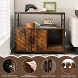 Wooden Cat Box Cabinet with with Metal Frame and Scratching Pad-Rustic Brown