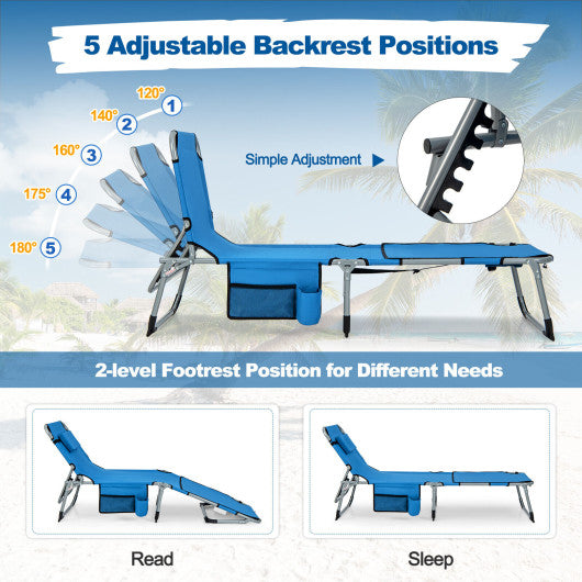 5-position Outdoor Folding Chaise Lounge Chair-Blue