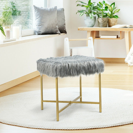 Faux Fur Ottoman Decorative Stool with Metal Legs