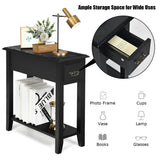 2 Pieces 2 Tier Sofa Side End Table with Drawer and Open Shelf-Black