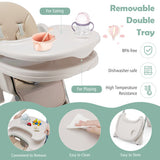 Baby Folding High Chair Dining Chair with Adjustable Height and Footrest-Beige