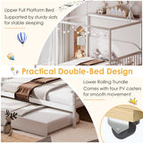 Full Size Canopy Bed with Trundle Wooden Platform Bed Frame Headboard-White