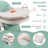 Baby Folding High Chair Dining Chair with Adjustable Height and Footrest-Green