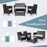 4 Pieces Patio Conversation Set with Soft Cushions and Tempered Glass Tabletop