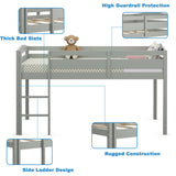 Wooden Twin Low Loft Bunk Bed with Guard Rail and Ladder-Gray