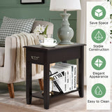 2 Pieces 2 Tier Sofa Side End Table with Drawer and Open Shelf-Dark Brown