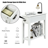 2 Pieces 2 Tier Sofa Side End Table with Drawer and Open Shelf-White