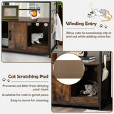 Wooden Cat Box Cabinet with with Metal Frame and Scratching Pad-Rustic Brown