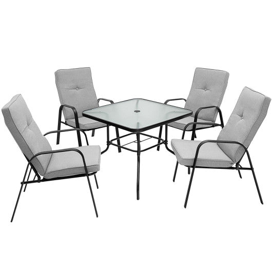 4 Patio Dining Stackable Chairs Set with High-Back Cushions