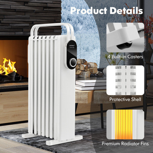 1500W Electric Space Heater Oil Filled Radiator Heater with Foldable Rack-White