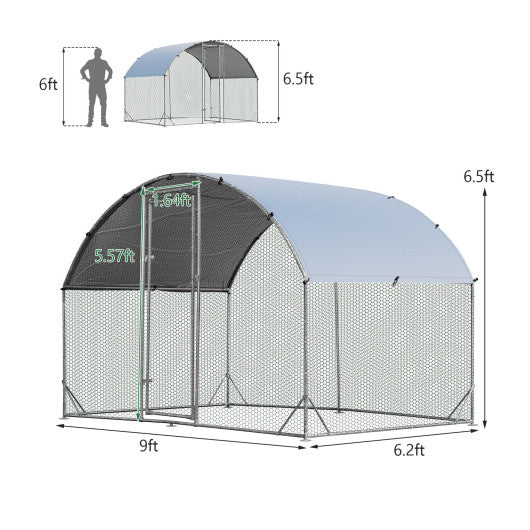 6.2 Feet/12.5 Feet/19 Feet Large Metal Chicken Coop Outdoor Galvanized Dome Cage with Cover-S