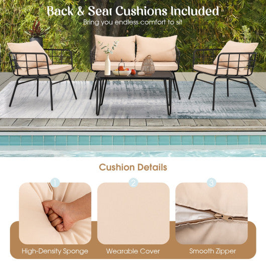 4 Pieces Patio Furniture Set with Seat Back Cushions for Garden-Beige