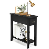 2 Pieces 2 Tier Sofa Side End Table with Drawer and Open Shelf-Black