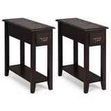2 Pieces 2 Tier Sofa Side End Table with Drawer and Open Shelf-Dark Brown