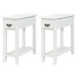 2 Pieces 2 Tier Sofa Side End Table with Drawer and Open Shelf-White
