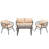 4 Pieces Patio Furniture Set with Seat Back Cushions for Garden-Beige