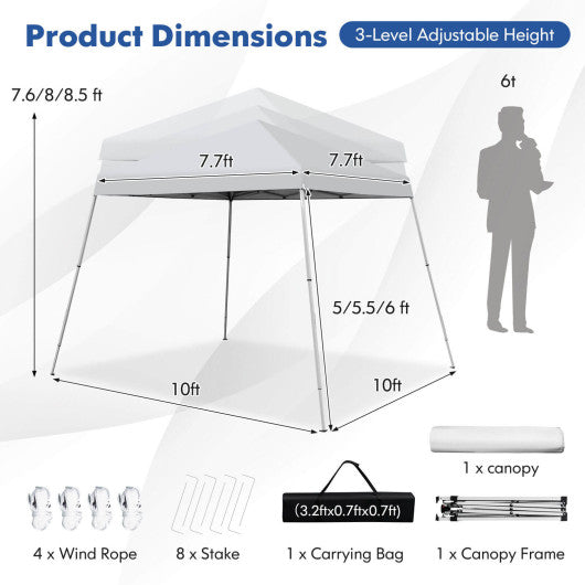 10 x 10 Feet Outdoor Instant Pop-up Canopy with Carrying Bag-White