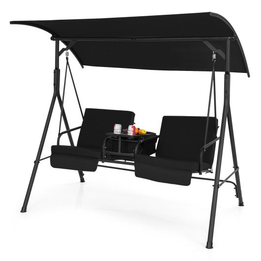 Porch Swing Chair with Adjustable Canopy-Black