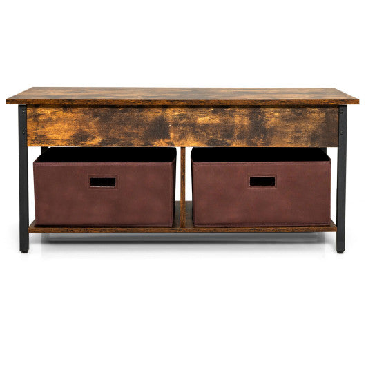 Lift Top Coffee Table Central Table with Drawers and Hidden Compartment for Living Room-Rustic Brown