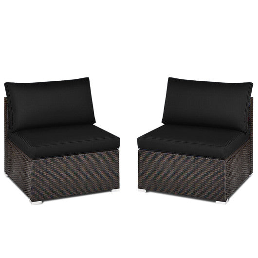 2 Pieces Patio Rattan Armless Sofa Set with 2 Cushions and 2 Pillows-Black