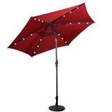 9FT Patio Solar Umbrella LED Patio Market Steel Tilt W/ Crank Outdoor New-Dark Red